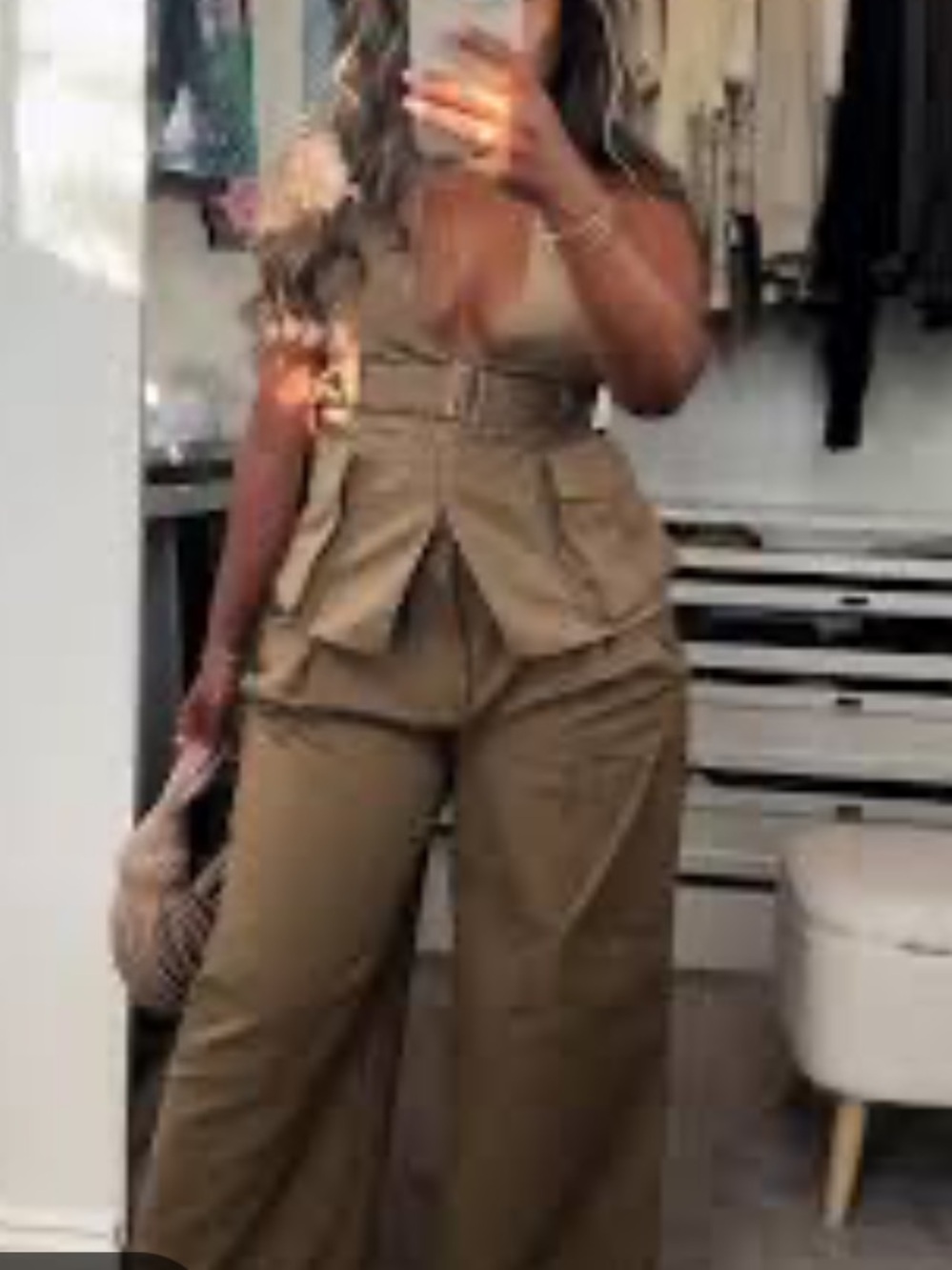 Womens Olive Wide-Leg pants set